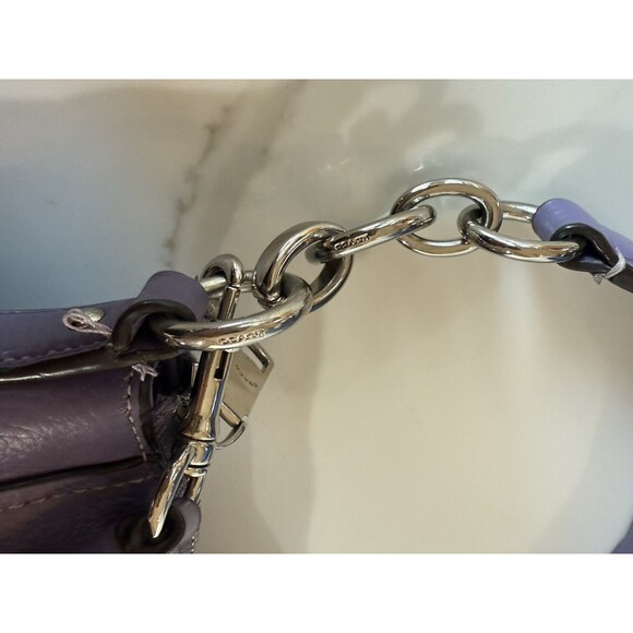 Coach Elle Purple Pebbled Leather Hobo Shoulder Crossbody Strap Bag Autentic - Picture 10 of 13